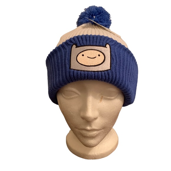 Adventure Time Cartoon Network Adult Cute Pom Pom Beanie Blue & White Kidcore - Picture 3 of 9